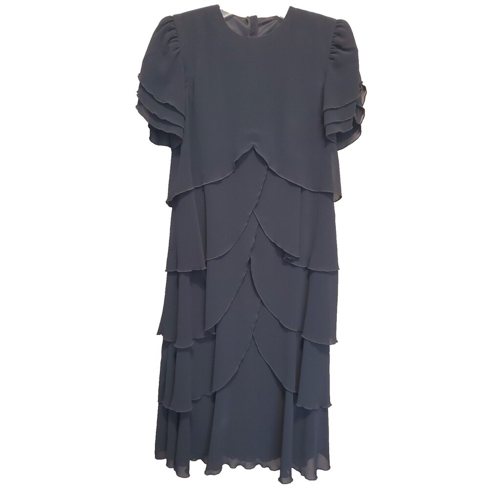 Ann Hobbs for Cattiva Black Tiered Ruffle Midi Dress Vintage Size 2